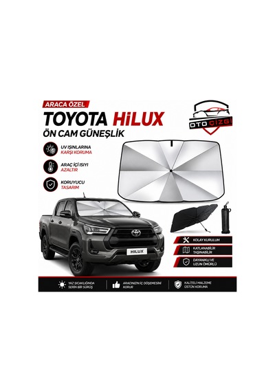 Toyota Hilux Şemsiye Tip Ön Cam Güneşliği Katlanabilir Uv Korumalı Araç Cam Güneşlik