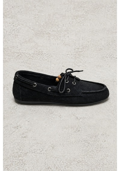 Demirsa Boutique Kadın Siyah Bağcıklı Loafer Günlük Babet Ayakkabı Siyah