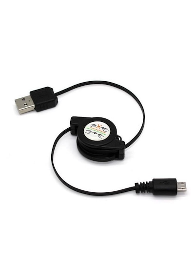 Usb - Micro Usb Şarj Ve Veri Kablosu, Makaralı 80 Cm, Siyah -