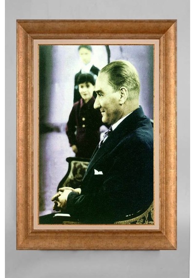 Altın Varaklı Çerçeveli Paspartulu Atatürk Tablo S537