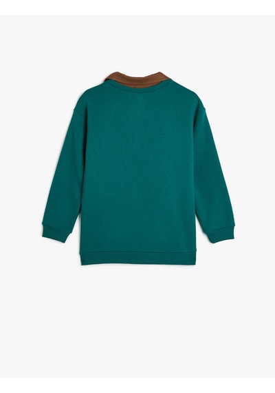 Koton Gömlek Yaka Sweatshirt Baskı Detaylı Uzun Kollu Yeşil 5wkb10403tk Yeşil