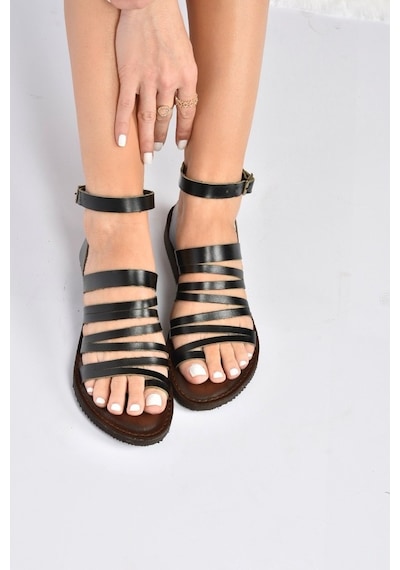 Fox Shoes Siyah Hakiki Deri Kadın Sandalet K374680403