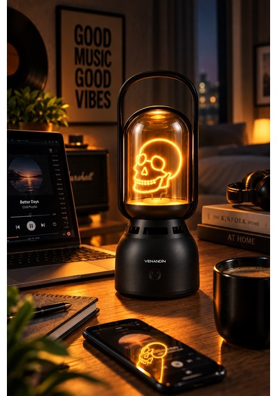 Venandin Z15-k Lumia-k Bluetooth Hoparlörlü Led Gece Lambası 5w, 1800k Sıcak Işık, 160 Lümen, Tws - Siyah