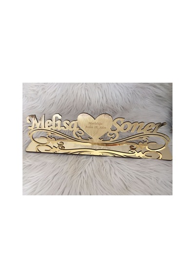 40 Cm Pleksi Masa İsimliği Gold Renk Söz Nişan Masası İsimlik Altın