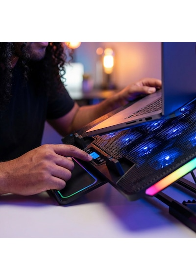 Rgb Işıklı Laptop Soğutucu Stand Lcd Ekran 15 Fanlı Güçlü Sessiz Soğutma