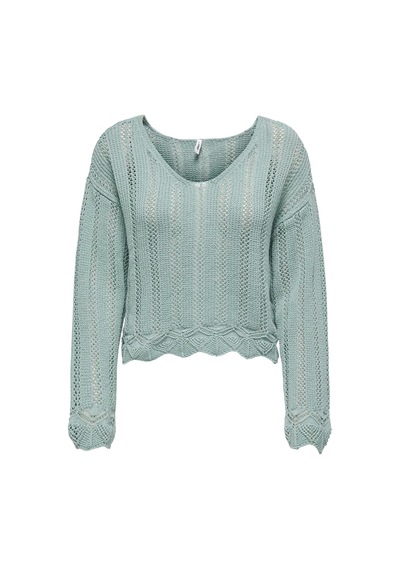 Only Kadın Regular Fit V Yaka Mavi Örme Kazak - 15339529 Mavi
