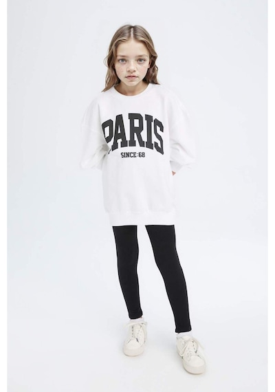 DeFacto Kız Çocuk 2'li Takım Baskılı Sweatshirt Uzun Tayt D6453A8NSWT34 Beyaz