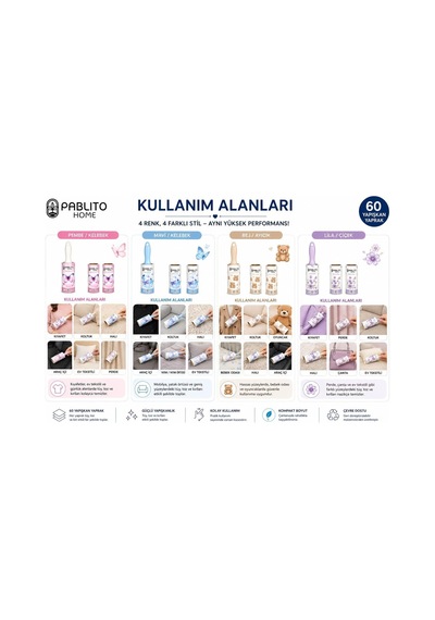 Kullan At Tüy Toplayıcı Rulo Seti, 1 Ana Rulo + 2 Yedek Rulo, Giysi Koltuk Ve Kumaş Temizleyici Mavi Diğer