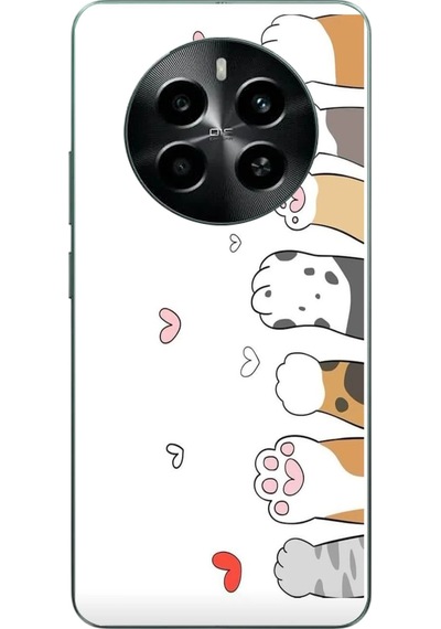 Realme 12 4g Uyumlu Kedi Harekatı Patileri Baskılı Silikon Kılıf Renkli