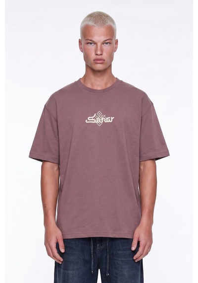 Respire Erkek Sonar Nakış Detaylı Oversize T-shirt Kahve