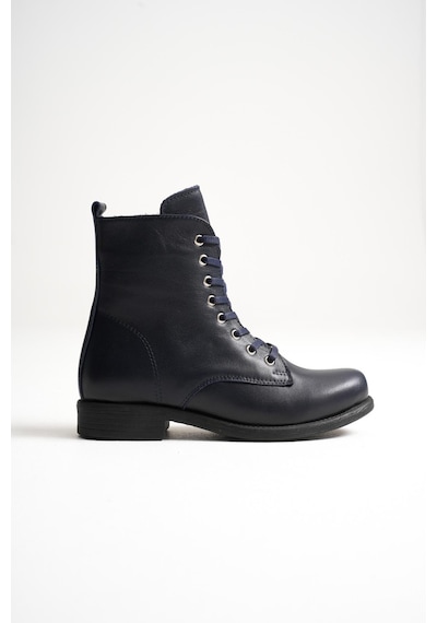 Analin Shoes Kadın Hakiki Deri Bağcıklı Ve Fermuarlı Bot Lacivert