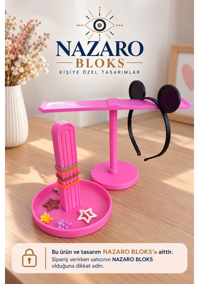 Yüksek Kalite Nazaro 2'li Saç Aksesuar Düzenleyici Set: Toka & Taç Standı Okul İhtiyacı Pembe - 915791852 Pembe