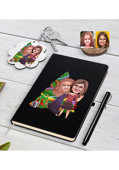 Kişiye Özel Yıl Kız Kardeşler Karikatürlü Siyah Defter Kalem N11.3897 Siyah
