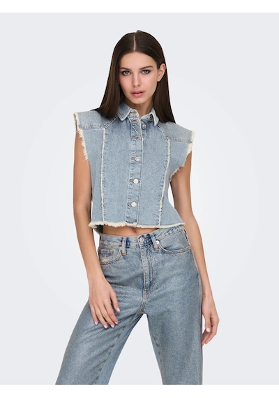 Only Onlhollywood Crystal Dnm Vest Kadın Jean Yelek 15341021 Mavi