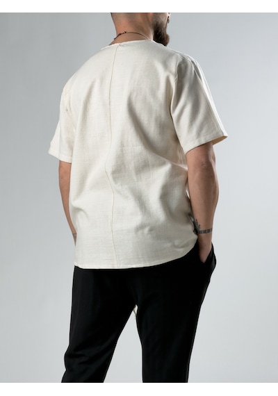 Cocopelli Bordo Etnik Tasarım Erkek T-shirt Coc2871 Bej