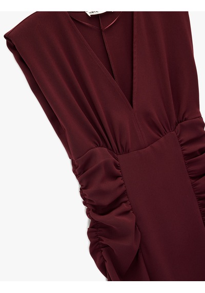 Koton Kolsuz V Yaka Drape Detaylı Uzun Elbise Bordo 6wak80121uw Bordo