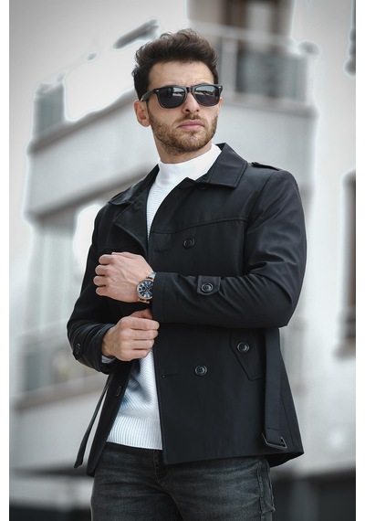 Oksit Lusaka Su İtici Slim Fit Kemer Detaylı Trençkot Siyah