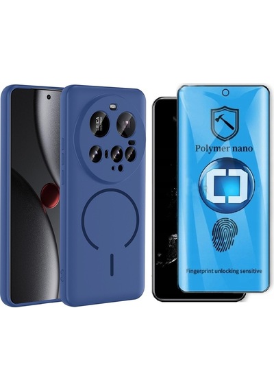 Vendas Xiaomi 15 Ultra Kılıf M-safe Şarj Özellikli Zore Meta Kapak + Polymer Nano Ekran Koruyucu Lacivert