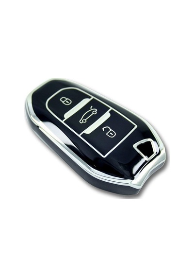 Peugeot 5008 3008 Citroen C3 C4 Smart Uyumlu Kumanda Kabı Kılıfı Oto Anahtarlık Siyah-Gümüş