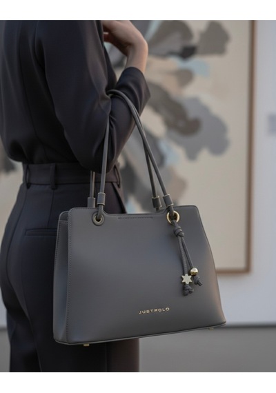 Just Polo Özel Tasarım Premium Kadın El Çantası - Elit Zarif Ve Şehirli Stil Shopper Gri