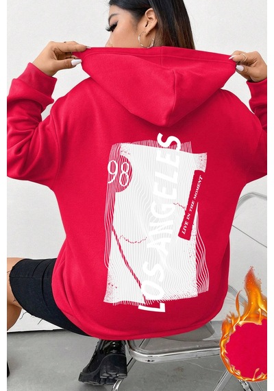 Unisex Oversize Live İn The Moment Baskılı Sweatshirt Kırmızı
