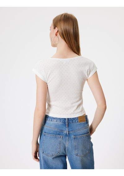 Koton Kap Kol Tişört Fiyonk Detaylı Kare Yaka Slim Fit Ekru 4sal11139ık Ekru Koton Kap Kol Tişört Fiyonk Detaylı Kare Yaka Slim Fit Ekru 4sal11139ık Ekru