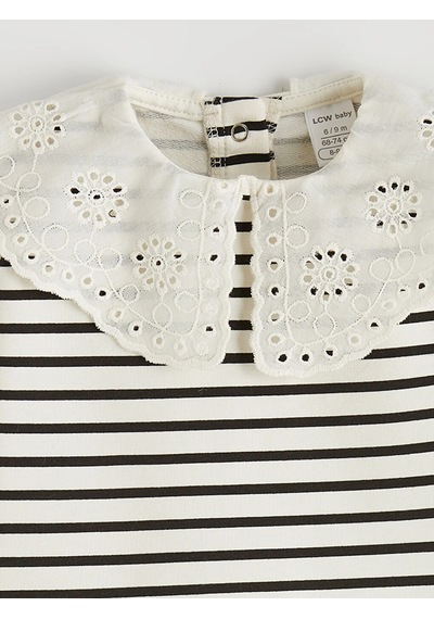 LC Waikiki Lcw Baby Ekru Bebe Yaka Kız Bebek Bluz Ve Tayt Ecru Strıped