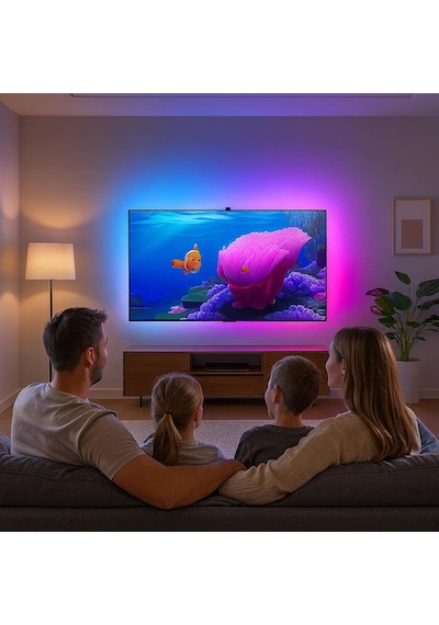 Techtic Kameralı Tv Arka Aydınlatması Led Şerit Ekran Ve Müziğe Senkronize Tv Ambiyans 55-75inç 5m