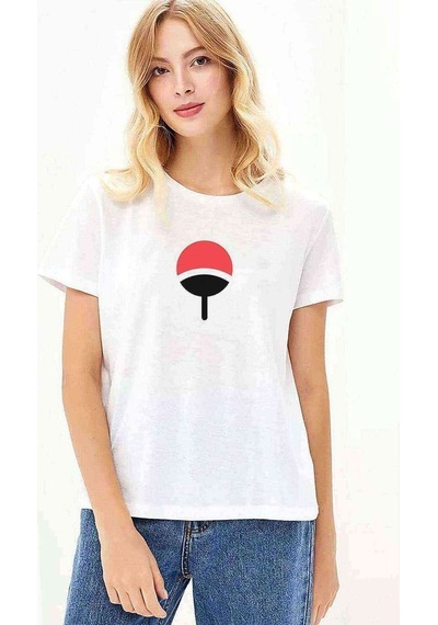 Uchiha Clan Baskılı Beyaz Kadın Tshirt