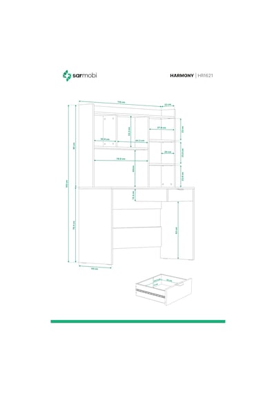 Harmony Raflı, Çekmeceli Çalışma Masası Beyaz - Cadiz Beyaz-cadiz