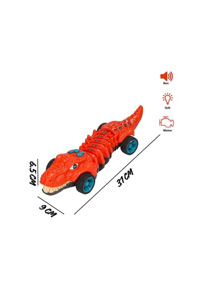 1 Adet Işıklı Müzikli Hareketli Dinozor Figürlü Yürüyen Araba 31 Cm Çok Renkli