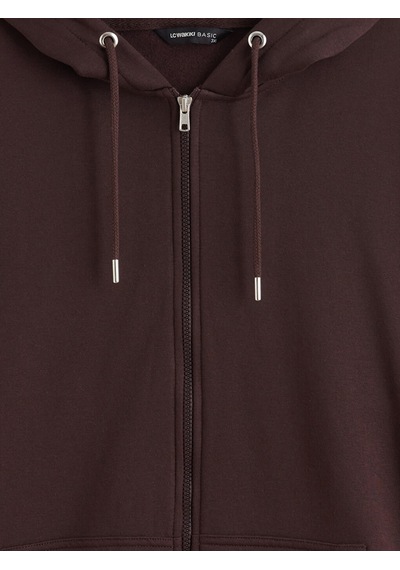Lcwaıkıkı Classic Mürdüm Büyük Beden Kapüşonlu Erkek Kalın Fermuarlı Sweatshirt