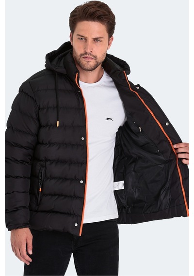 Slazenger Salıne Erkek Kapüşonlu Şişme Siyah Mont & Kaban Siyah