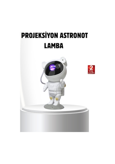 Bluetooth Müzikli Astronot Projeksiyon Lambası Yıldız Ve Ay Efektli Beyaz
