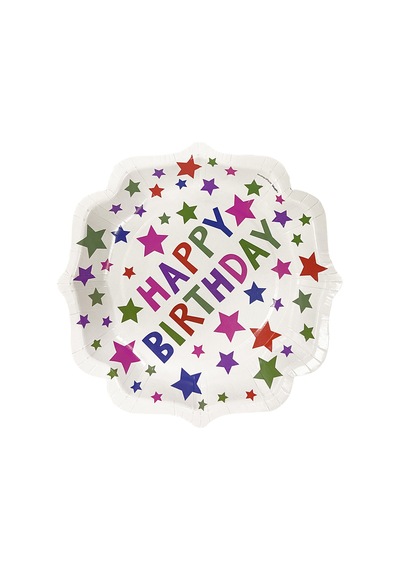Yıldız Desenli Happy Bırthday Temalı Karton Tabak Bardak 8 Li