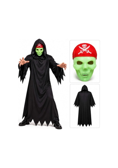 Magicool Fosforlu Kafatası Maskeli Siyah Hayalet Kostümü 140 Cm