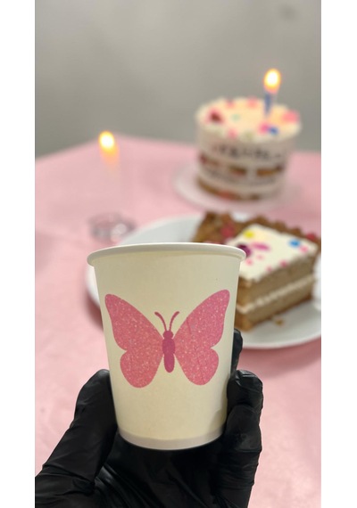 Kelebek Doğumgünü Parti Etkinlik Temalı Tek Kullanımlık 7 Oz 50 Adet Karton Bardak