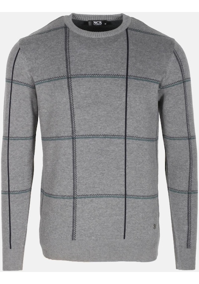Erkek Triko Grimelanj Bisiklet Yaka Desenli Slim Fit Pamuklu Kazak Ncs Jeans 3744 Grimelanj