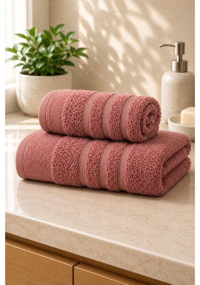Ayla 2'li Havlu Seti 70x140 Banyo Havlusu + 50x90 Baş Havlusu, Yumuşak Dokulu, Yüksek Su Emici Kiremit