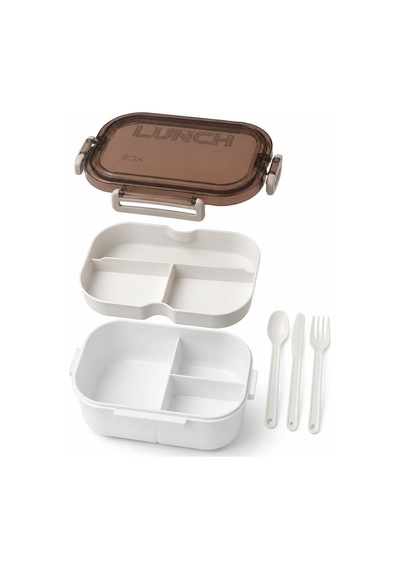 Busstier 1200 Ml 2 Katlı 6 Bölmeli Bpa'sız Pp Plastik Sefer Tası Beyaz