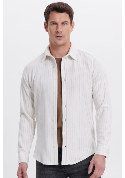 Tudors Erkek Slim Fit Dar Kesim Yaka Düğmeli Çizgili Oduncu Gömlek-41944 Çok Renkli