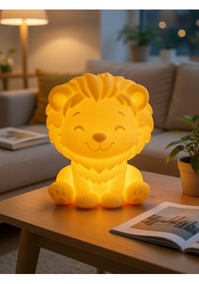 Aslan Modern Dekoratif Ev Hediyesi Tasarım Lamba - Aslan Figürlü Gece Lambası Sarı