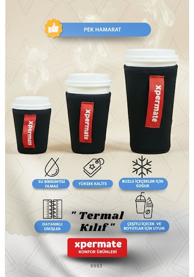 Xpermate Termal İçecek Kılıfı Sıcak & Soğuk Tutan Kahve Termal Kılıf 0,47l Siyah