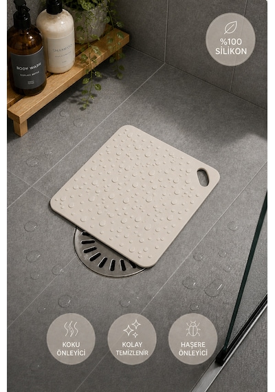Siliconly Silikon Kötü Koku Önleyici Mat, Banyo Mutfak Lavabo Balkon Gider Kapatıcı Kapak ,böcek Önleyici 12 Cm Bej