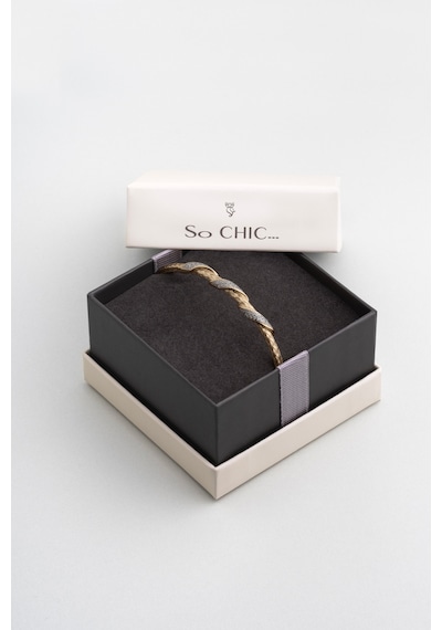 So Chic İtalyan Aura 18 Ayar Sarı Altın Kaplama Gümüş Kelepçe Bileklik Sarı