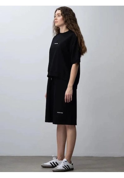 Zekids Kız Çocuk Pamuklu Tasarım Oversize T-shirt Şortlu Takım-15782 Siyah