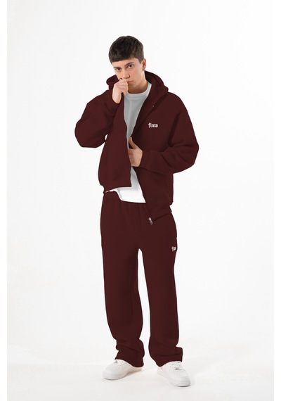 Flaw Nakışlı Zip Hoodie-28826 Bordo