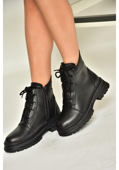 Fox Shoes T555102903 Siyah Hakiki Deri Alçak Topuklu Kadın Bot Siyah