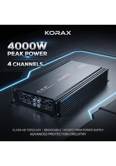 Korax Kx-ab-480 4 Kanal Oto Amfi - 4000w Max, 80wx4 Rms, Ab Sınıfı Araç Ses Sistemi Amplifikatörü