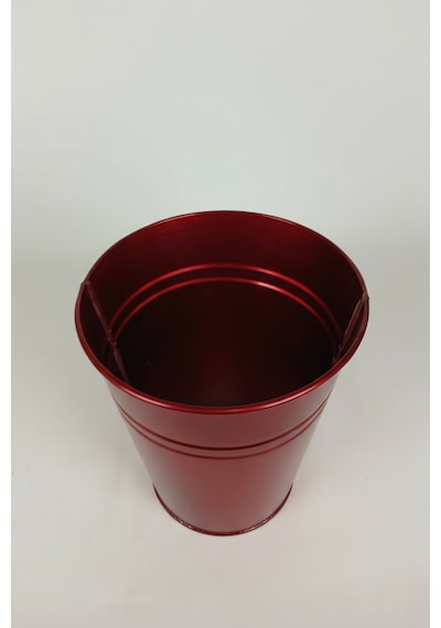 Konik Metal Saksı & Vazo - 25 Cm Dekoratif Çok Amaçlı Renkli Çiçeklik 25x23/15 Cm Kırmızı